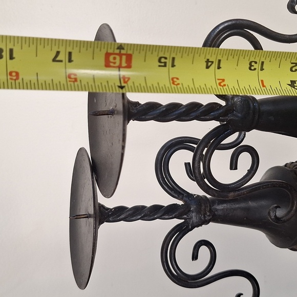 Pair Of Wrought Iron And Brown Wicker Candle Holders - Picture 9 of 10